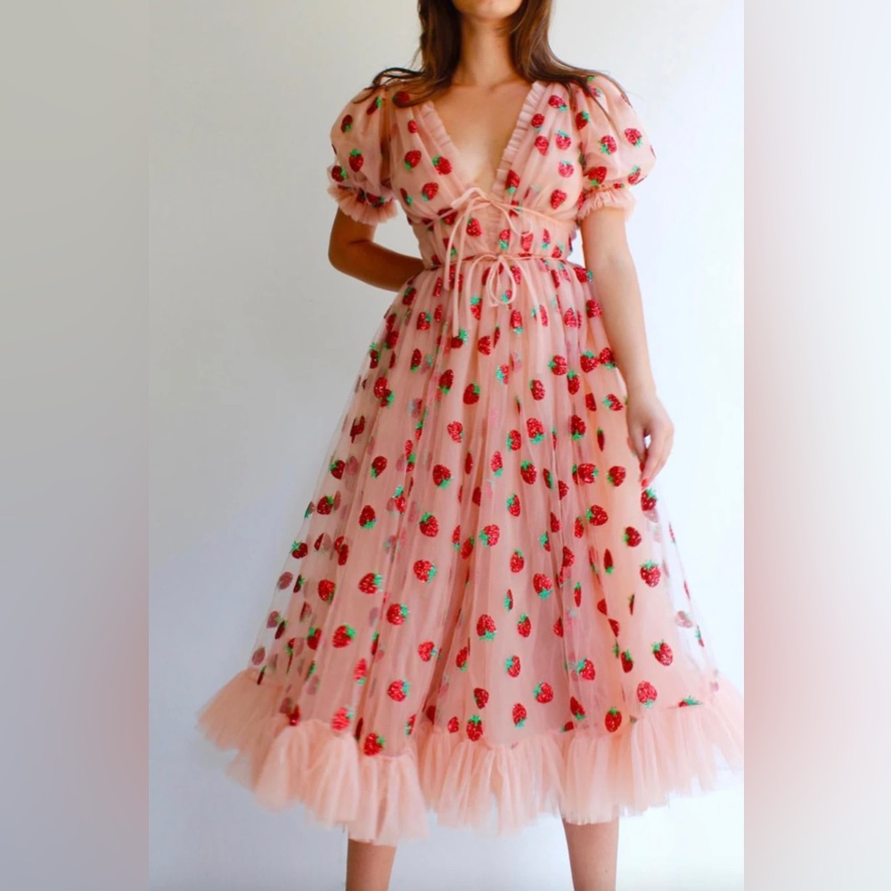 Lirika Matoshi Pink and Red Midi Dress